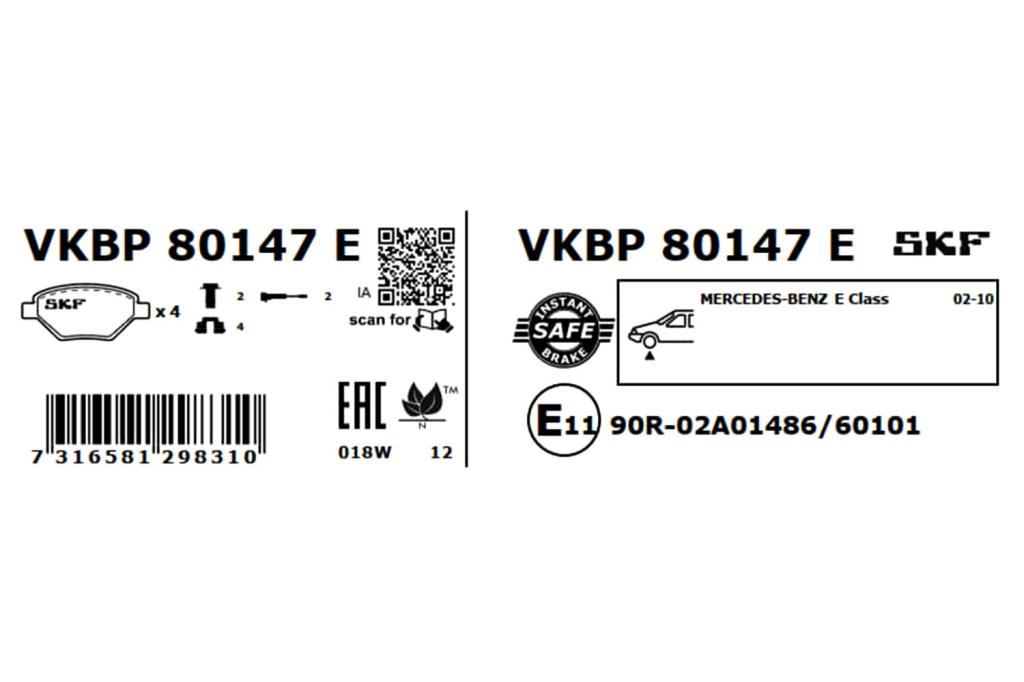 Jeu de 4 plaquettes de frein SKF ref. VKBP 80147 E